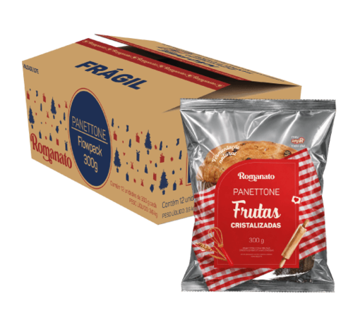 Caixa de Panettone Frutas Cristalizadas Flowpack 300g Disponível o ano todo