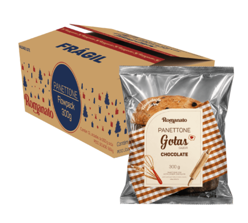 Caixa de Panettone Gotas de Chocolate Flowpack 300g Disponível o ano todo