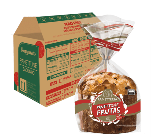 Caixa de Panettone Frutas Cristalizadas Saquinho 400g Disponível o ano todo