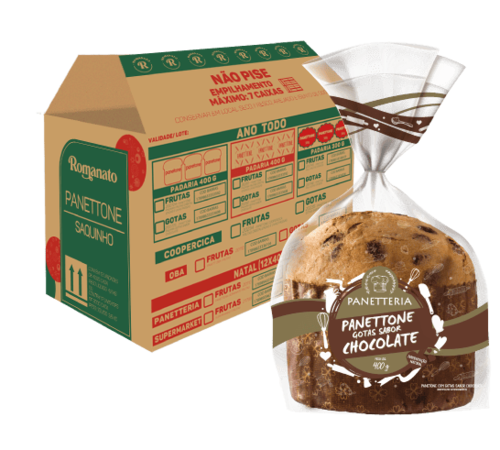 Caixa de Panettone Gotas de Chocolate Saquinho 400g Disponível o ano todo